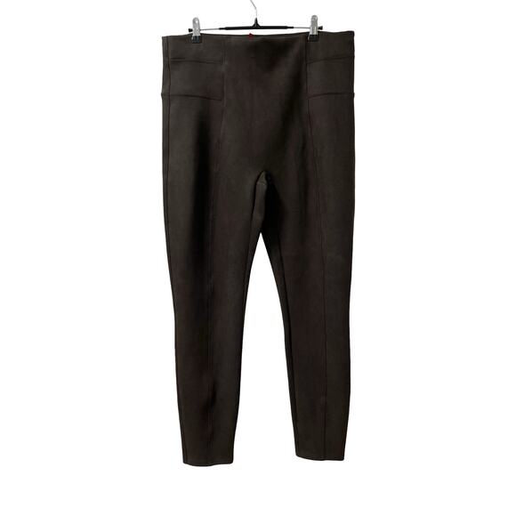 Spanx Womens Faux Suede Slimming Leggings Size 1X Dark Brown Stretch Edgy 20322R - Picture 1 of 5